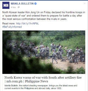 The Manila Bulletin's FB post linked to its website
